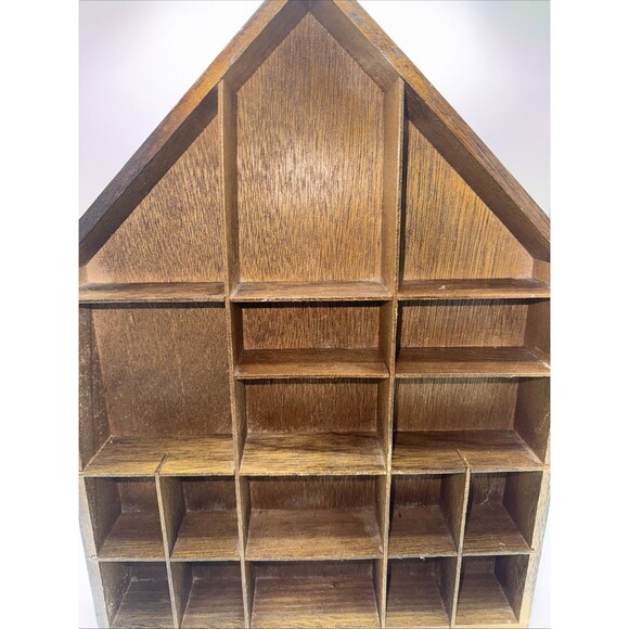 Vintage Wooden House Shaped Shadow Box/Display Shelf 18 Spaces 16.25”x13x 2” - Picture 6 of 13